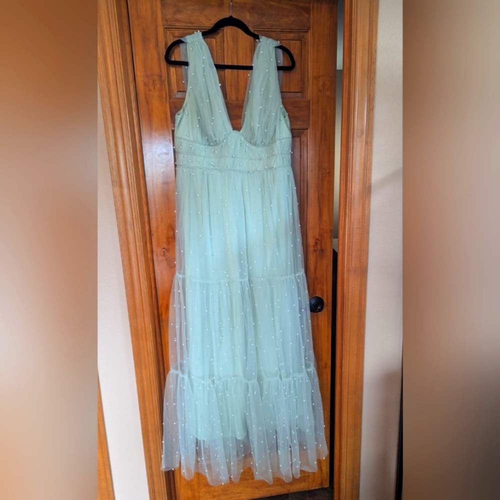 Limelight by Francesca's Virginia Pearl Embellished Tulle Maxi Dress